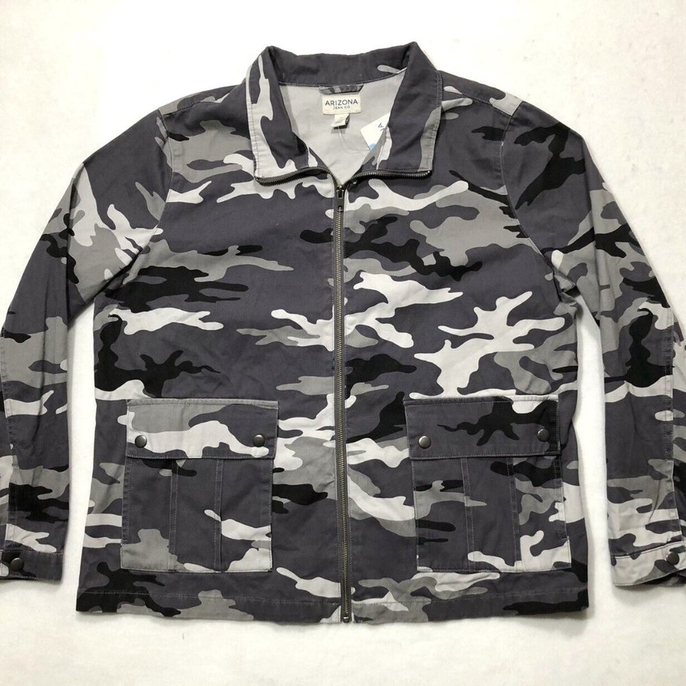 NWT Arizona Jean Co. Men's Size XL Gray Camo Jacket Long Sleeve Front Zip